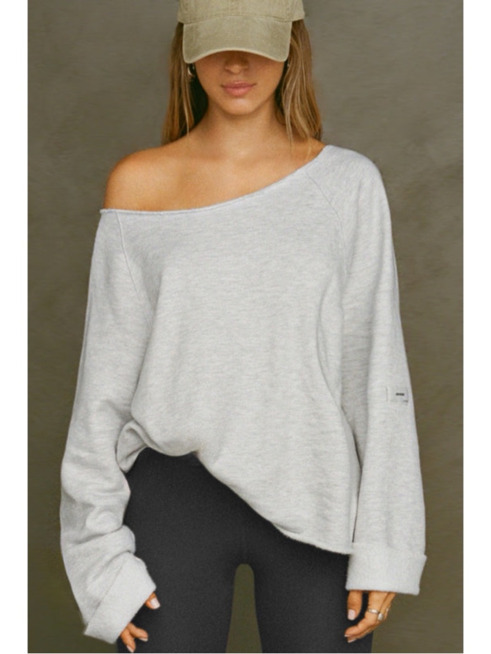 Joah Brown Slouchy Pullover Sweatshirt in Pearl Grey French Terry S/M - Picture 10 of 10